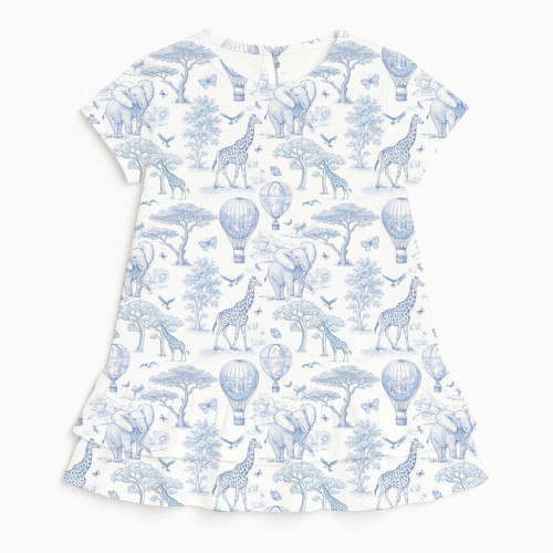 Сукня  з коротким рукавом і оборкою з бавовни Supima DR002 BLUE TOILE AFRICA