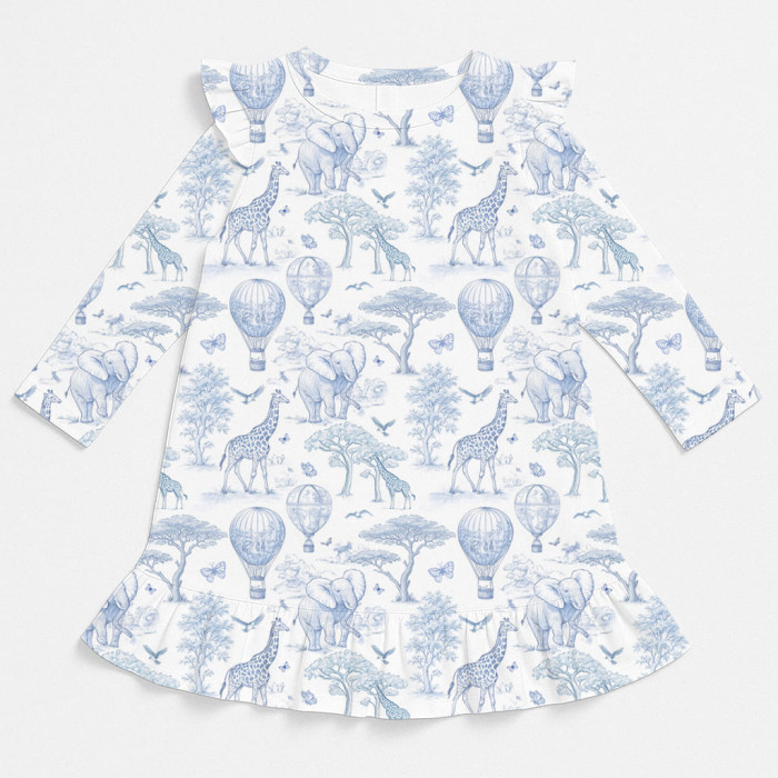 Чарівна нічна сукня з рюшами та довгим рукавом з бавовни Supima DR010 BLUE TOILE AFRICA