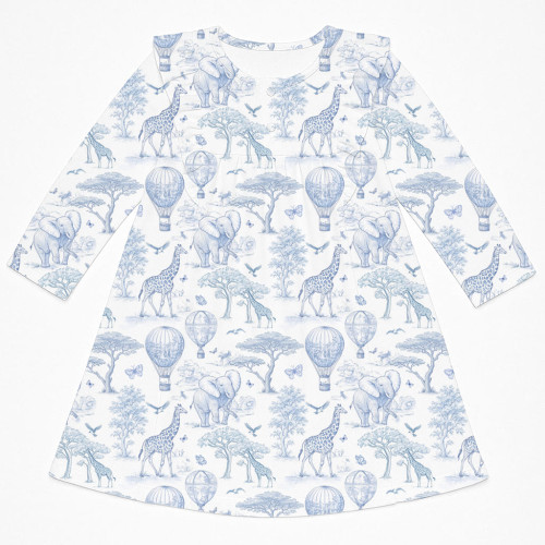Чарівна нічна сукня з рюшами та довгим рукавом з бавовни Supima DR016 BLUE TOILE AFRICA
