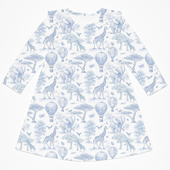 Чарівна нічна сукня з рюшами та довгим рукавом з бавовни Supima DR016 BLUE TOILE AFRICA