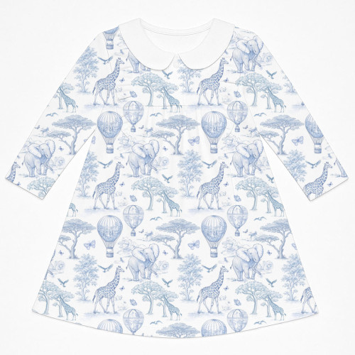 Чарівна сукня з рюшами, довгим рукавом i комірцем з бавовни Supima DR016CL BLUE TOILE AFRICA