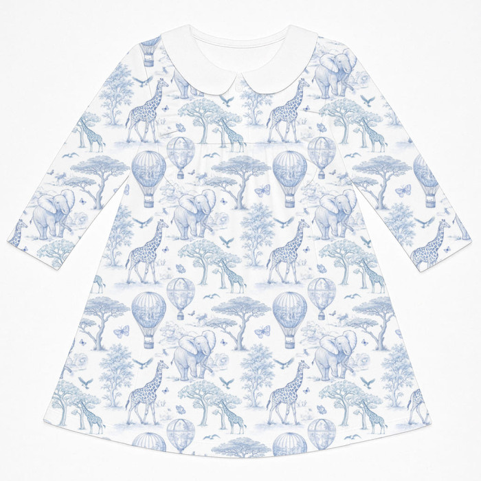 Чарівна сукня з рюшами, довгим рукавом i комірцем з бавовни Supima DR016CL BLUE TOILE AFRICA