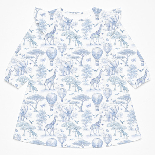 Чарівна нічна сукня з рюшами та довгим рукавом з бавовни Supima DR017 BLUE TOILE AFRICA