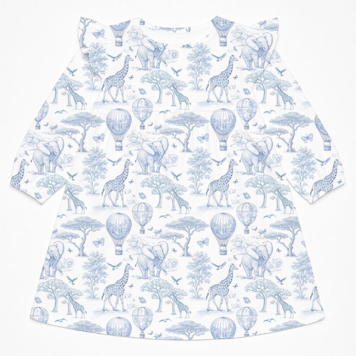 Чарівна нічна сукня з рюшами та довгим рукавом з бавовни Supima DR017 BLUE TOILE AFRICA