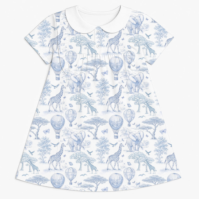 Сукня  з коротким рукавом і оборкою i комірцем з бавовни Supima DR018CL BLUE TOILE AFRICA