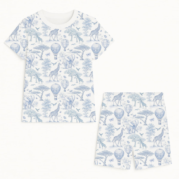 Комфортний комплект із органічного піма котону з коротким рукавом PJ005 BLUE TOILE AFRICA