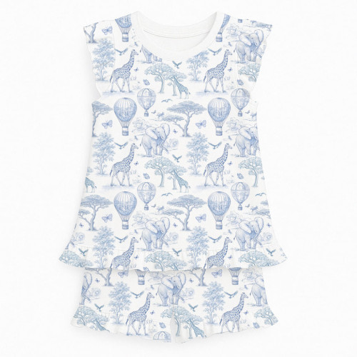 Короткая пижама для девочек с рюшами из хлопка Supima – PJ007 BLUE TOILE AFRICA
