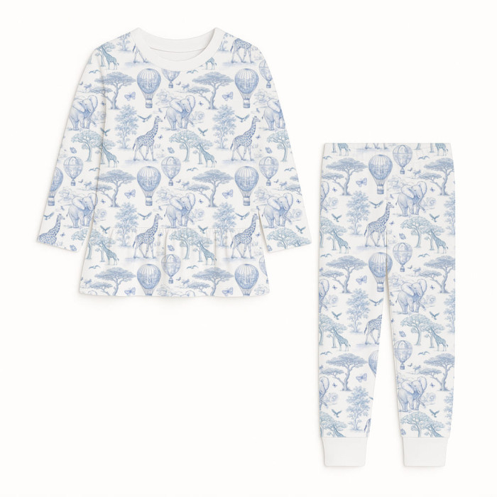 Піжама для дівчаток з бавовни Supima з довгим рукавом — модель PJ009 BLUE TOILE AFRICA