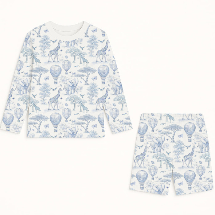Комплект з топом і шортами з принтом із бавовни Supima – PJ010 BLUE TOILE AFRICA