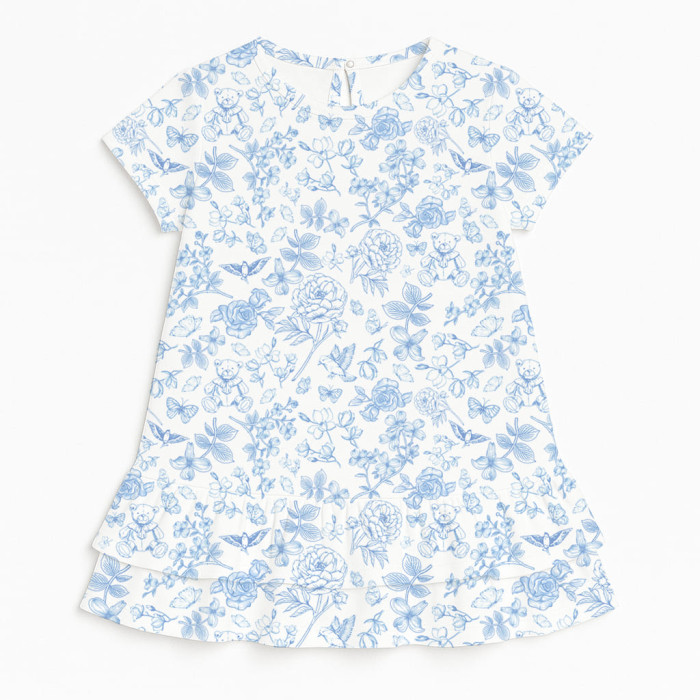 Сукня  з коротким рукавом і оборкою з бавовни Supima DR002 CHLOE BLUE