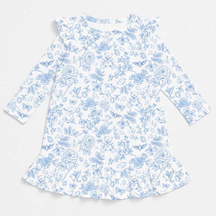 Чарівна нічна сукня з рюшами та довгим рукавом з бавовни Supima DR010 CHLOE BLUE