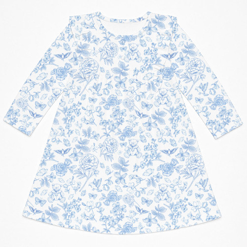 Чарівна нічна сукня з рюшами та довгим рукавом з бавовни Supima DR016 CHLOE BLUE