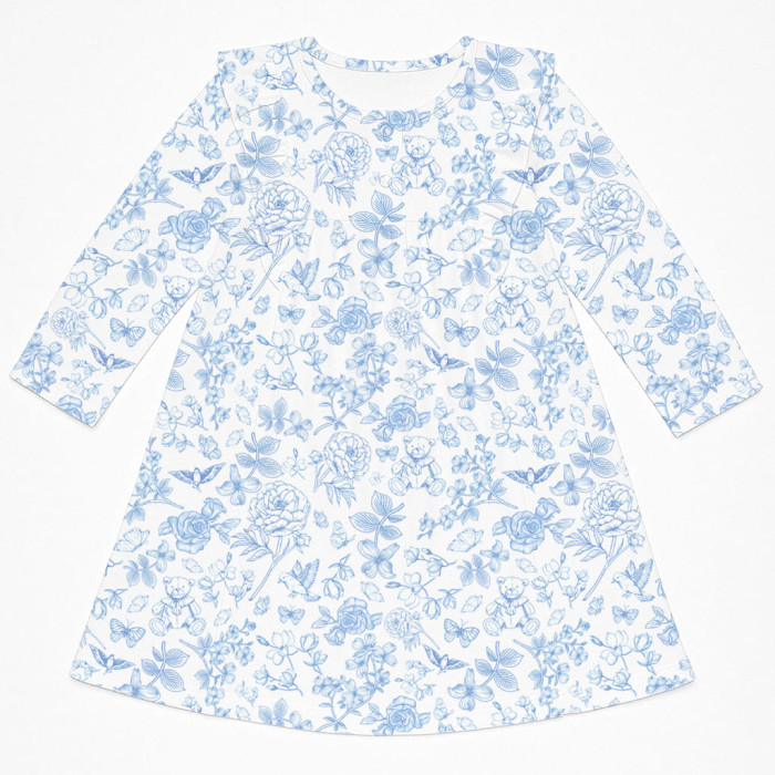 Чарівна нічна сукня з рюшами та довгим рукавом з бавовни Supima DR016 CHLOE BLUE