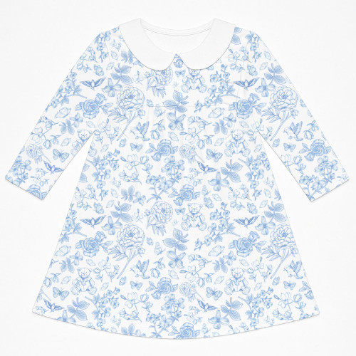 Чарівна сукня з рюшами, довгим рукавом i комірцем з бавовни Supima DR016CL CHLOE BLUE
