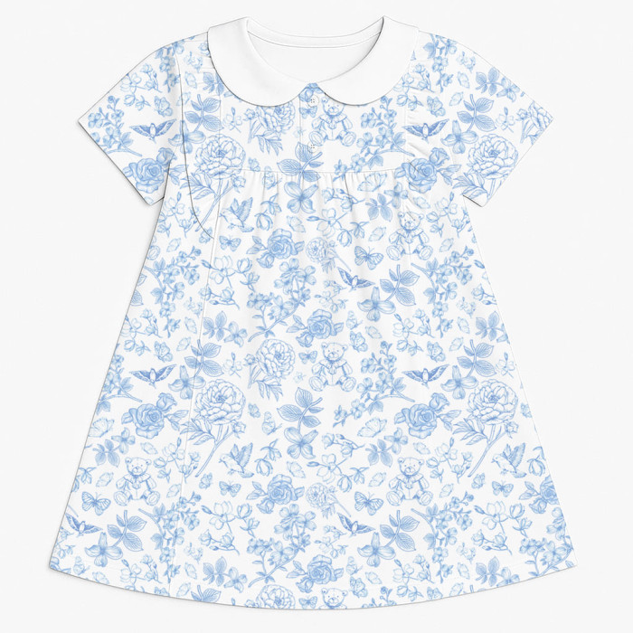 Сукня  з коротким рукавом і оборкою i комірцем з бавовни Supima DR018CL CHLOE BLUE