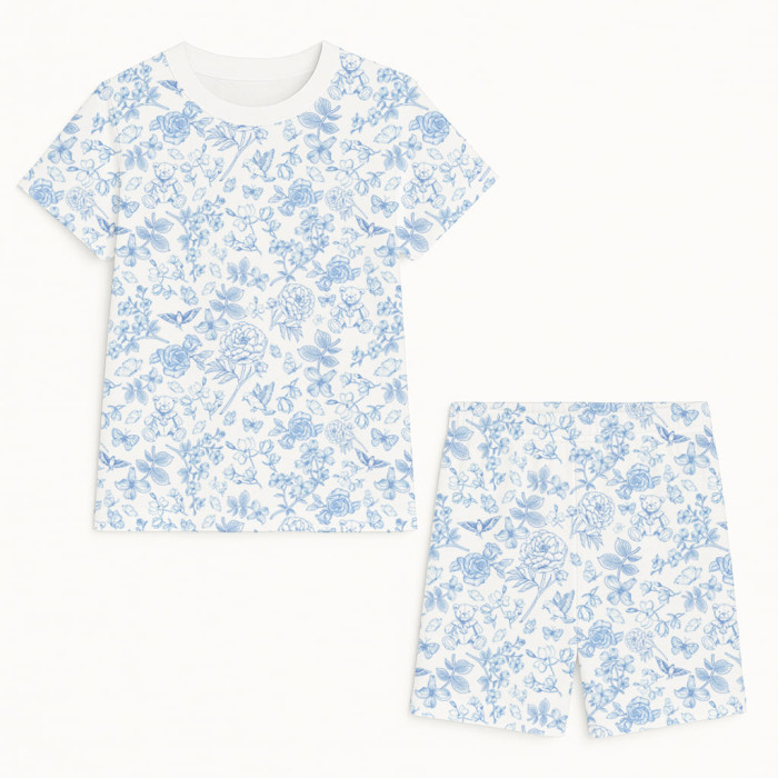 Комфортний комплект із органічного піма котону з коротким рукавом PJ005 CHLOE BLUE