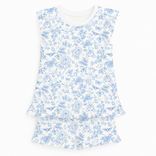 Короткая пижама для девочек с рюшами из хлопка Supima – PJ007 CHLOE BLUE