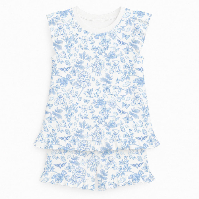 Коротка піжама для дівчаток  з рюшами  із бавовни Supima PJ007 CHLOE BLUE