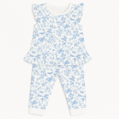 Хлопковая пижама для девочек с рюшами из хлопка Supima – PJ012 CHLOE BLUE