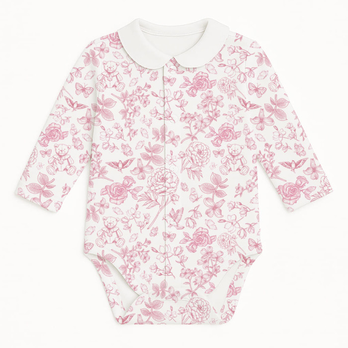 Боді Передня застібка з довгим рукавом i комiрцем для немовлят BLS005CL  CHLOE PINK