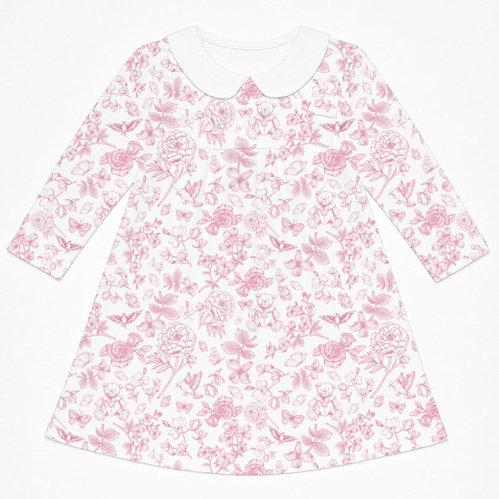 Чарівна сукня з рюшами, довгим рукавом i комірцем з бавовни Supima DR016CL CHLOE PINK