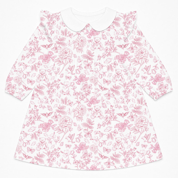 Чарівна сукня з рюшами, довгим рукавом i комірцем з бавовни Supima DR017CL CHLOE PINK