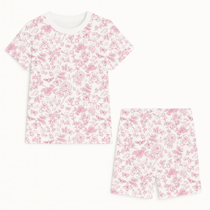 Комфортний комплект із органічного піма котону з коротким рукавом PJ005 CHLOE PINK