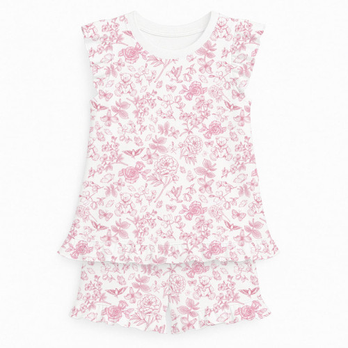 Короткая пижама для девочек с рюшами из хлопка Supima – PJ007 CHLOE PINK