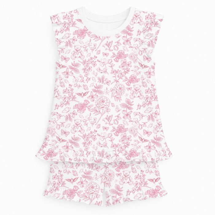 Коротка піжама для дівчаток  з рюшами  із бавовни Supima PJ007 CHLOE PINK