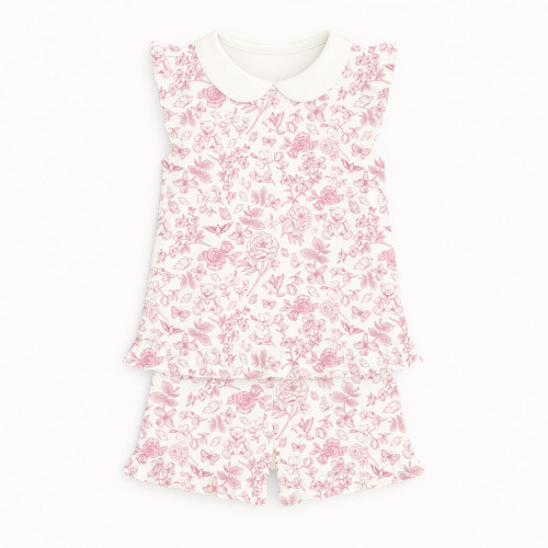 Короткая пижама для девочек с рюшами из хлопка Supima – PJ007CL CHLOE PINK