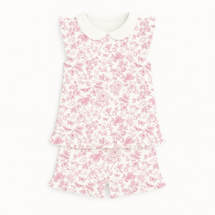 Коротка піжама для дівчаток  з рюшами  із бавовни Supima PJ007CL CHLOE PINK
