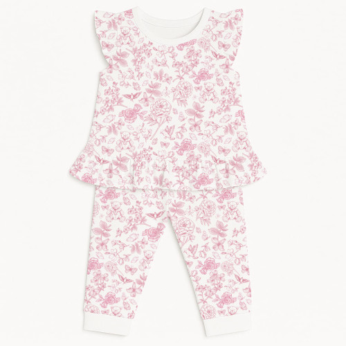Хлопковая пижама для девочек с рюшами из хлопка Supima – PJ012 CHLOE PINK
