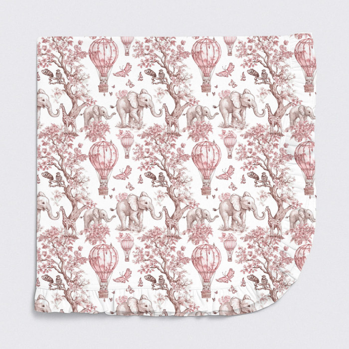 Двошарова дитяча ковдра з рюшей BL002 PINK TOILE AFRICA