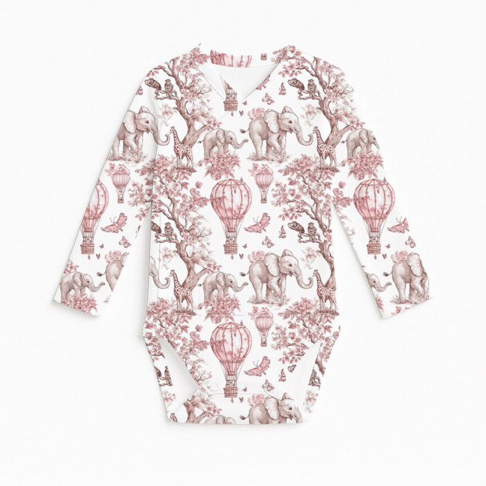 Боді Kimono з довгим рукавом для немовлят BLS004 PINK TOILE AFRICA