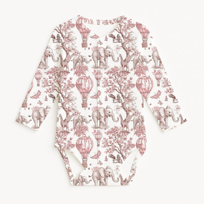 Боді Передня застібка з довгим рукавом для немовлят BLS005 PINK TOILE AFRICA