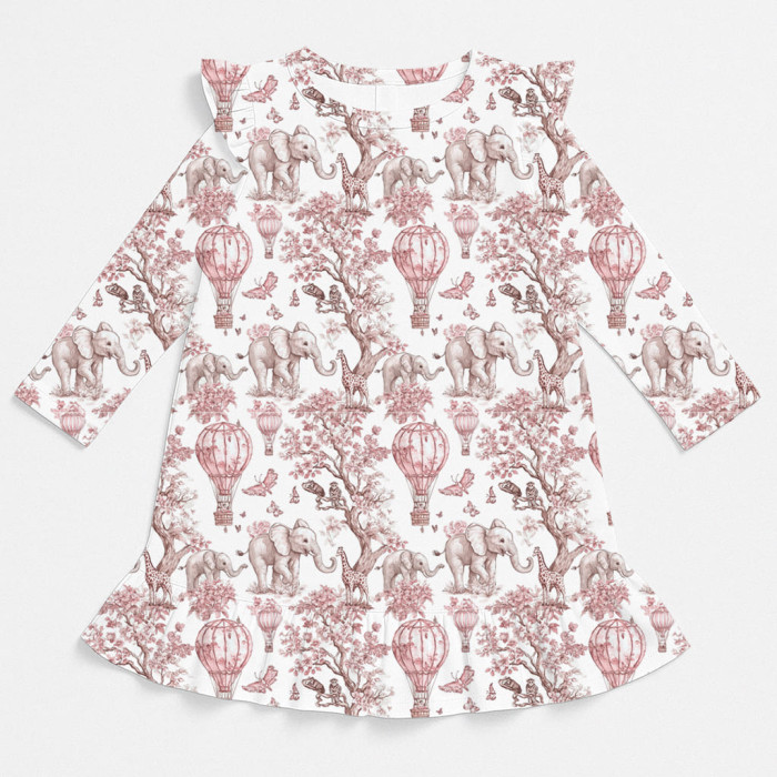 Чарівна нічна сукня з рюшами та довгим рукавом з бавовни Supima DR010 PINK TOILE AFRICA