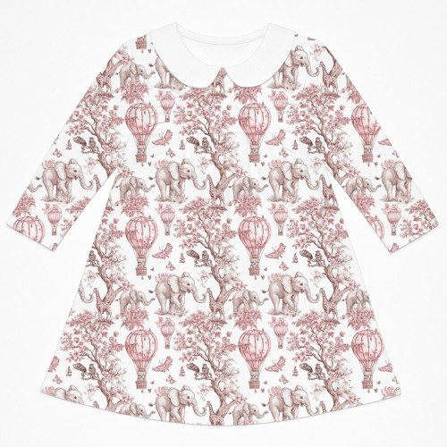 Чарівна сукня з рюшами, довгим рукавом i комірцем з бавовни Supima DR016CL PINK TOILE AFRICA