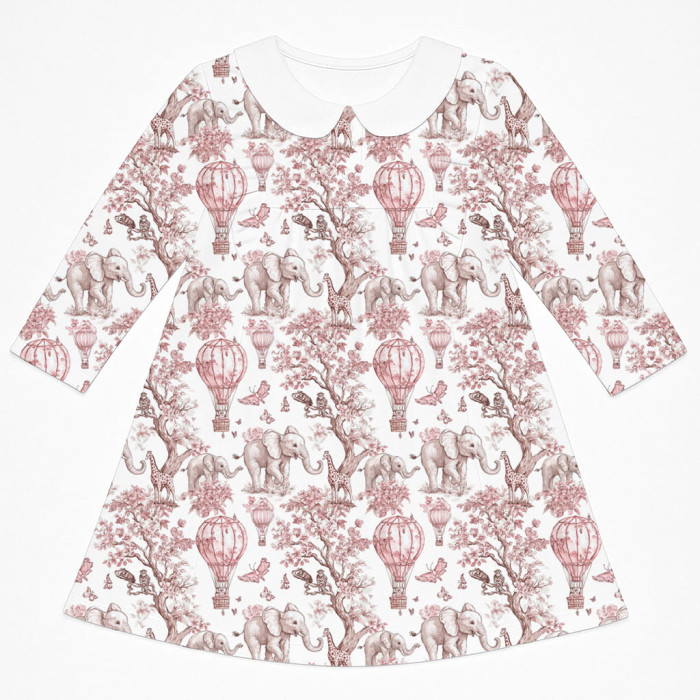 Чарівна сукня з рюшами, довгим рукавом i комірцем з бавовни Supima DR016CL PINK TOILE AFRICA
