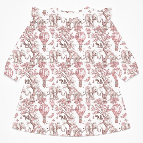 Чарівна нічна сукня з рюшами та довгим рукавом з бавовни Supima DR017 PINK TOILE AFRICA