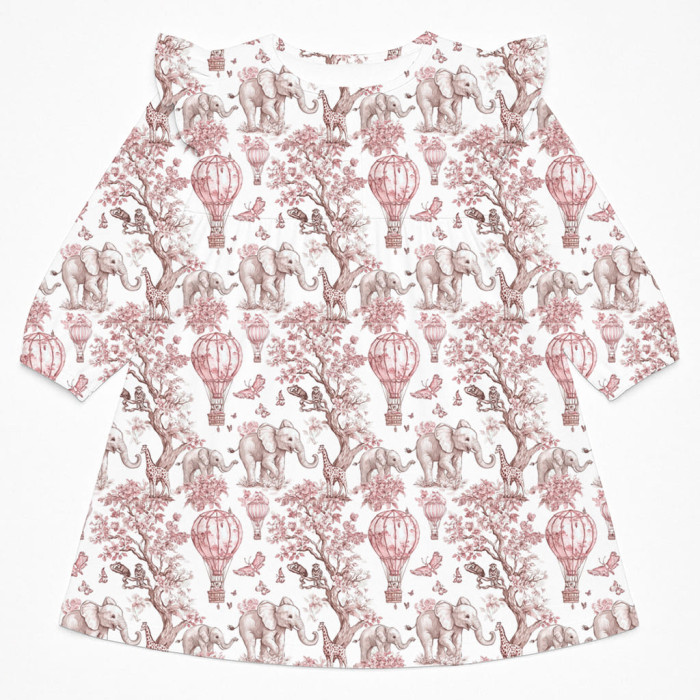 Чарівна нічна сукня з рюшами та довгим рукавом з бавовни Supima DR017 PINK TOILE AFRICA
