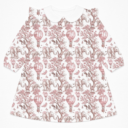 Чарівна сукня з рюшами, довгим рукавом i комірцем з бавовни Supima DR017CL PINK TOILE AFRICA