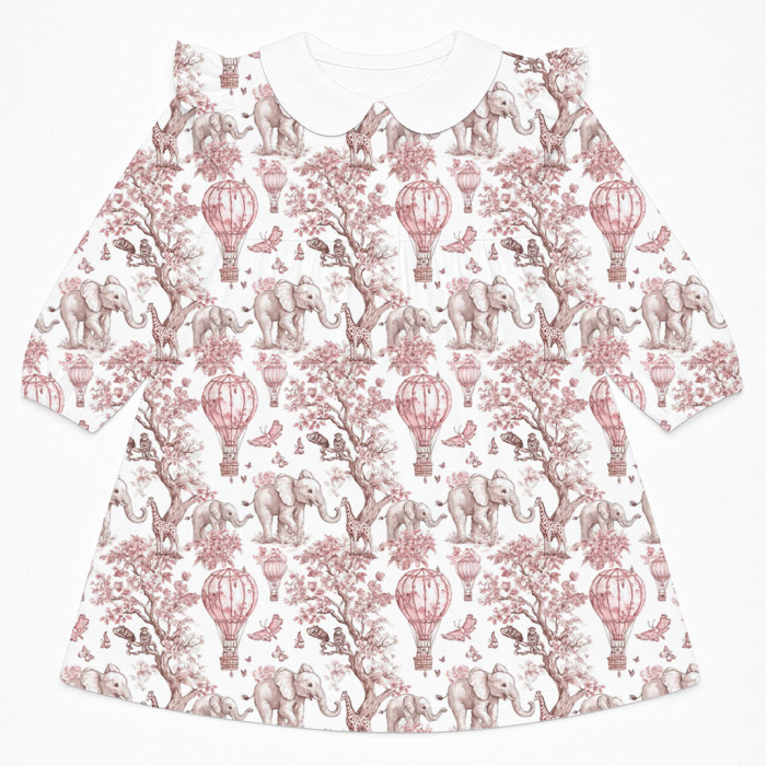 Чарівна сукня з рюшами, довгим рукавом i комірцем з бавовни Supima DR017CL PINK TOILE AFRICA