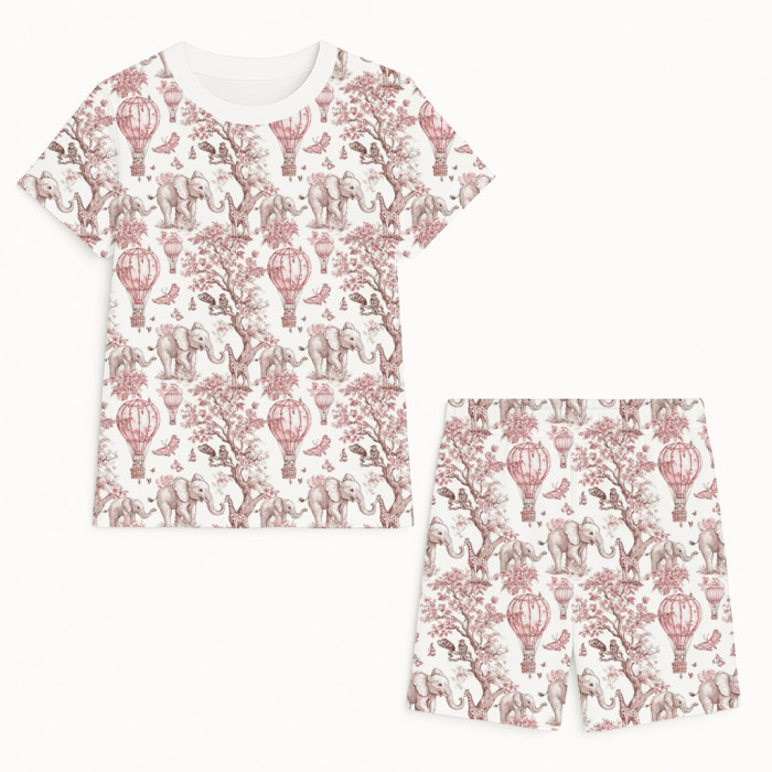 Комфортний комплект із органічного піма котону з коротким рукавом PJ005 PINK TOILE AFRICA