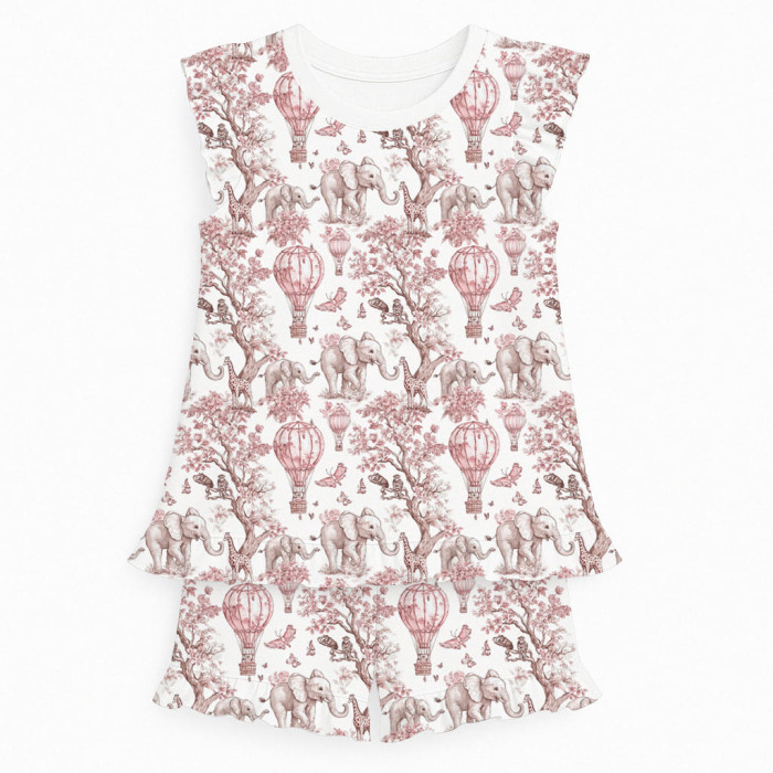 Коротка піжама для дівчаток  з рюшами  із бавовни Supima PJ007 PINK TOILE AFRICA