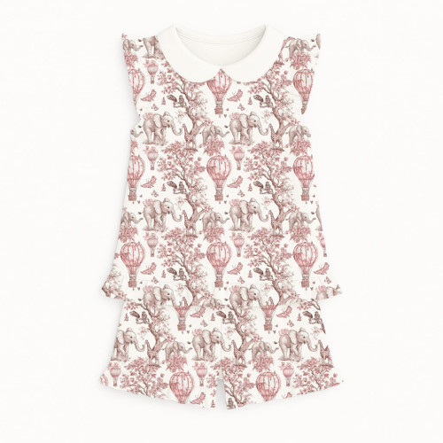 Короткая пижама для девочек с рюшами из хлопка Supima – PJ007CL PINK TOILE AFRICA