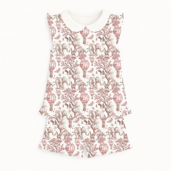 Коротка піжама для дівчаток  з рюшами  із бавовни Supima PJ007CL PINK TOILE AFRICA