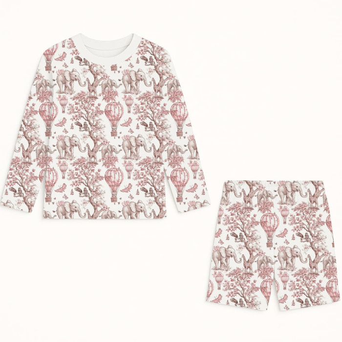 Комплект з топом і шортами з принтом із бавовни Supima – PJ010 PINK TOILE AFRICA