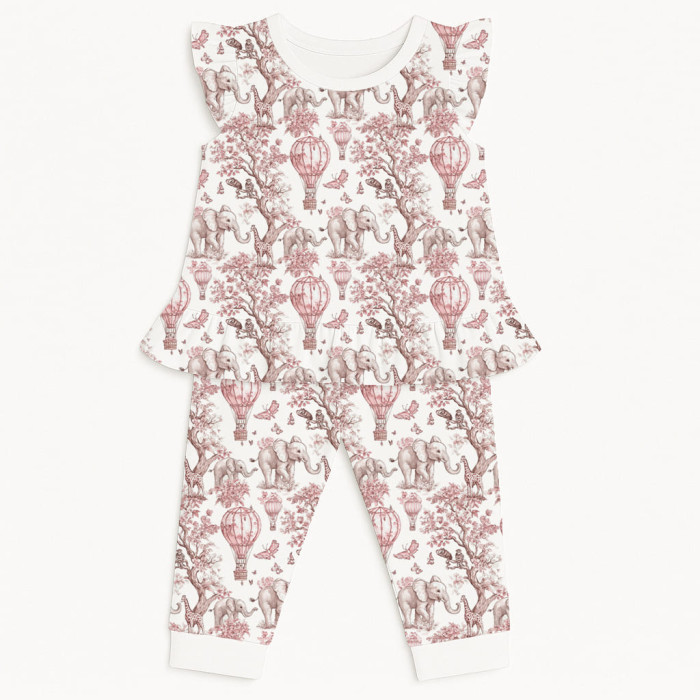 Довга піжама для дівчаток з рюшами із бавовни Supima – PJ012 PINK TOILE AFRICA