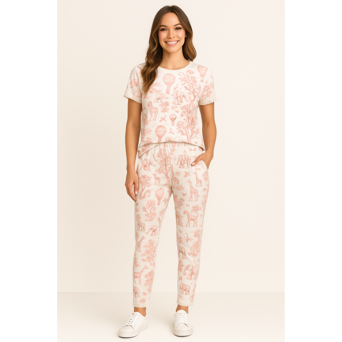 Жіноча піжама PW108 PINK TOILE AFRICA – короткий рукав і штани на манжеті PINK TOILE AFRICA