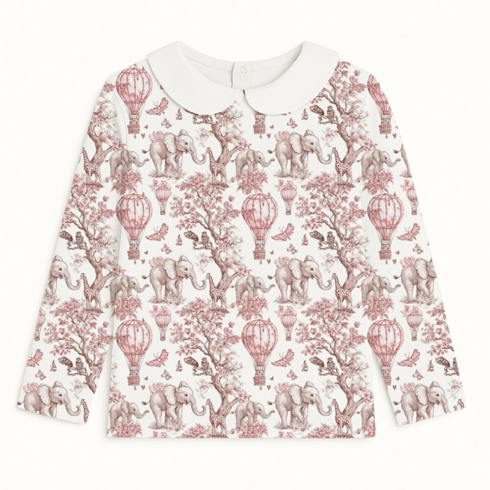 Футболка з довгим рукавом для хлопчиків та дівчаток  з комiрцем TSH002CL PINK TOILE AFRICA